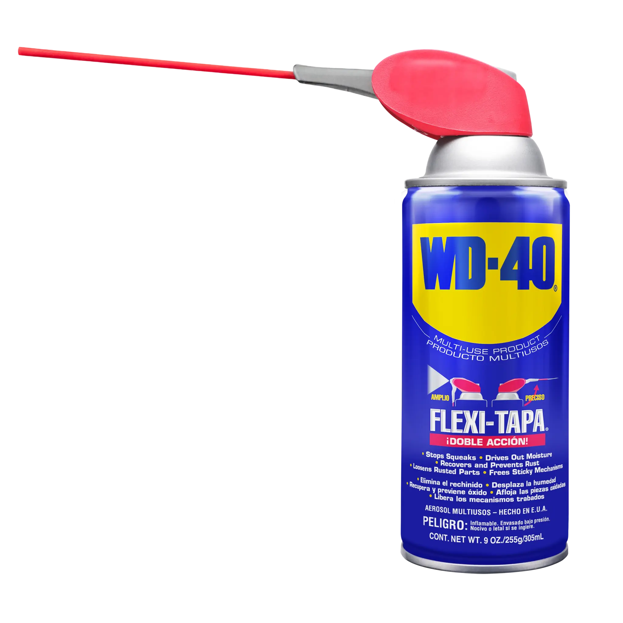 WD-40® FlexiTapa® 6 oz con tapa flexible abierta en modo amplio y preciso para doble aplicación