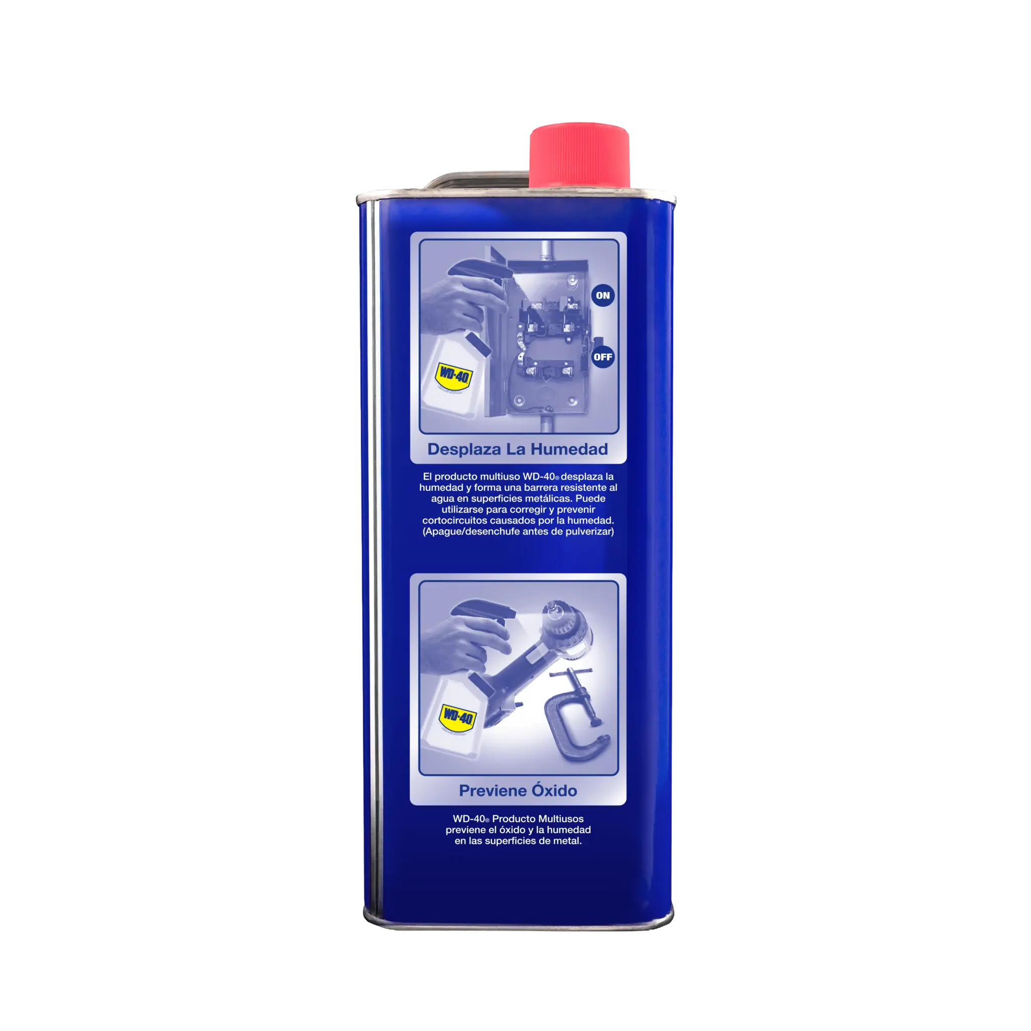 Lateral de WD-40® Producto Multiusos 1 galón con beneficios: desplaza la humedad y previene el óxido