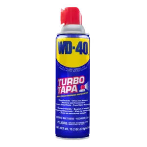 WD-40® Multiusos Turbo Tapa 13.2 oz, lata azul con boquilla roja ancha para rociar grandes superficies, vista frontal.