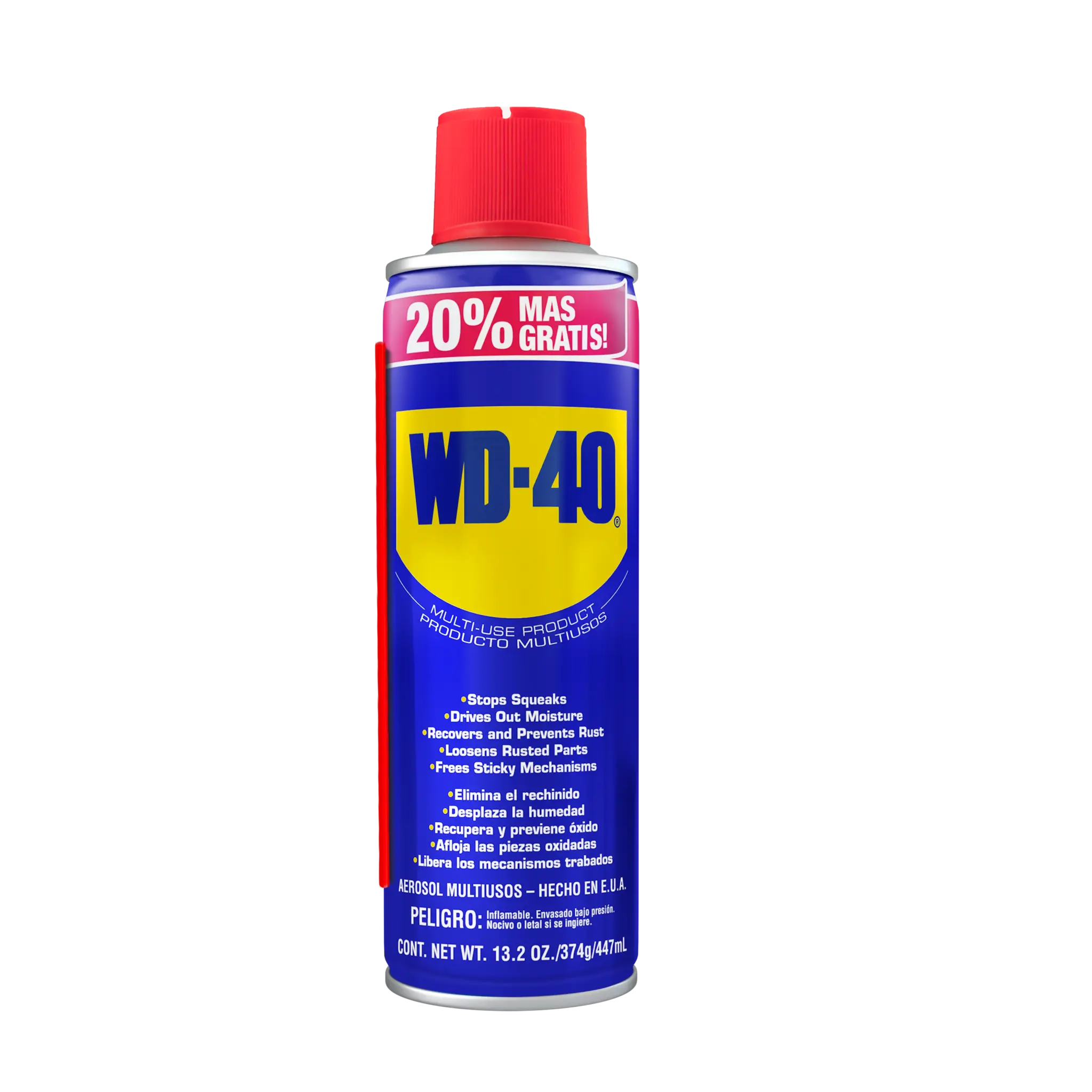WD-40® Producto Multiusos 13.2 oz Bonus Size, lata azul con tapa roja y banda promocional 